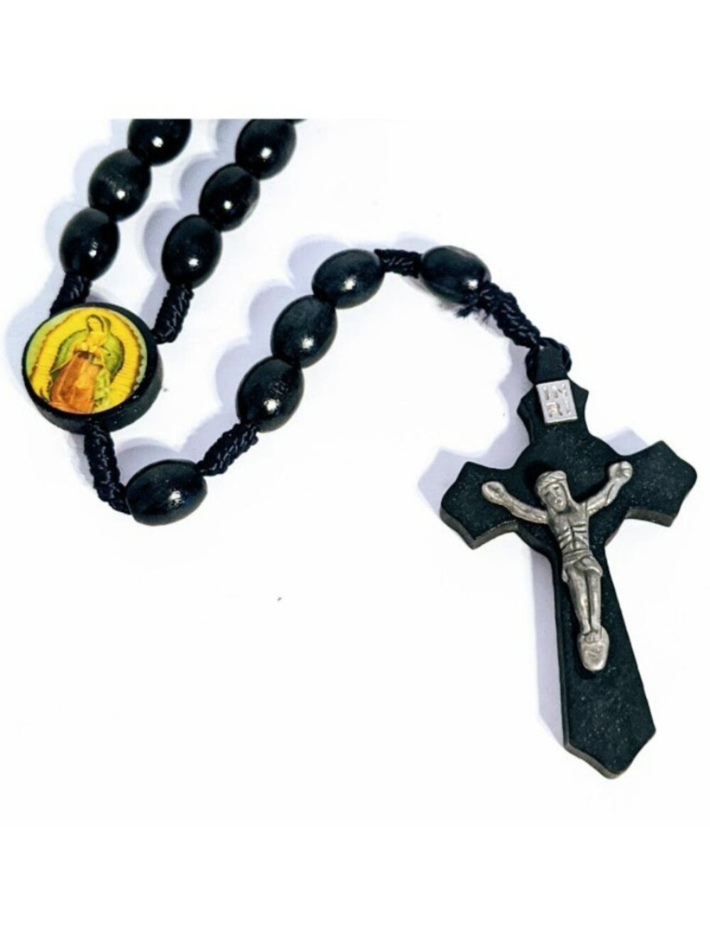 Virgin Mary of Guadalupe Corded Wooden Beads Rosary Black